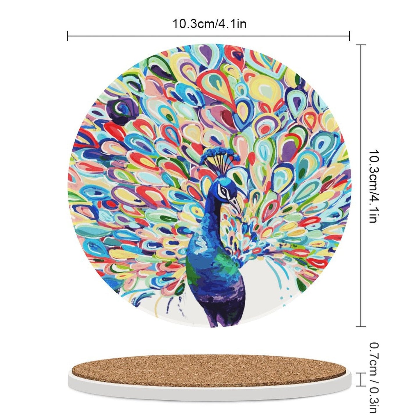 Peacock Trails Round Ceramic Coaster Sets - Blue Cava