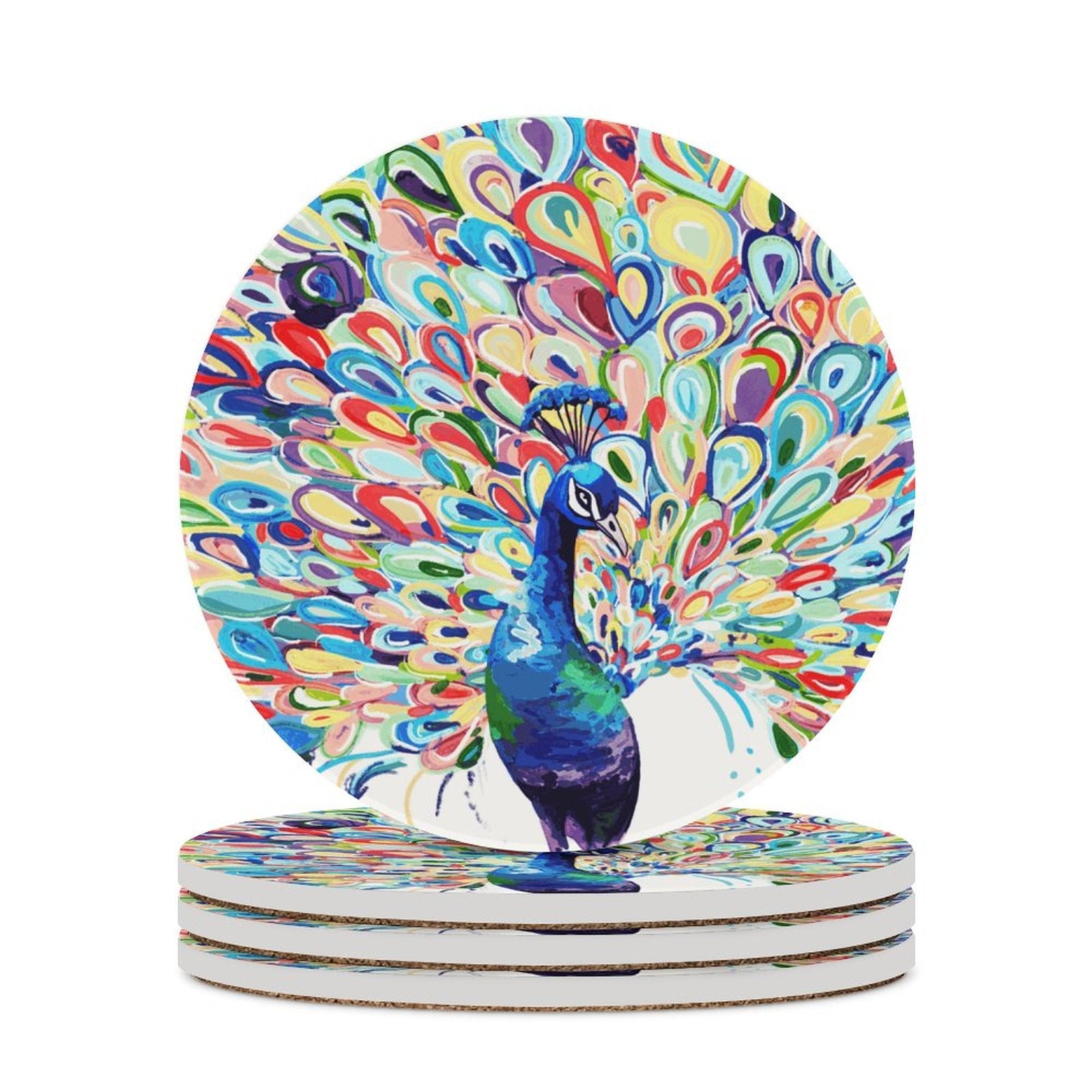 Peacock Trails Round Ceramic Coaster Sets - Blue Cava