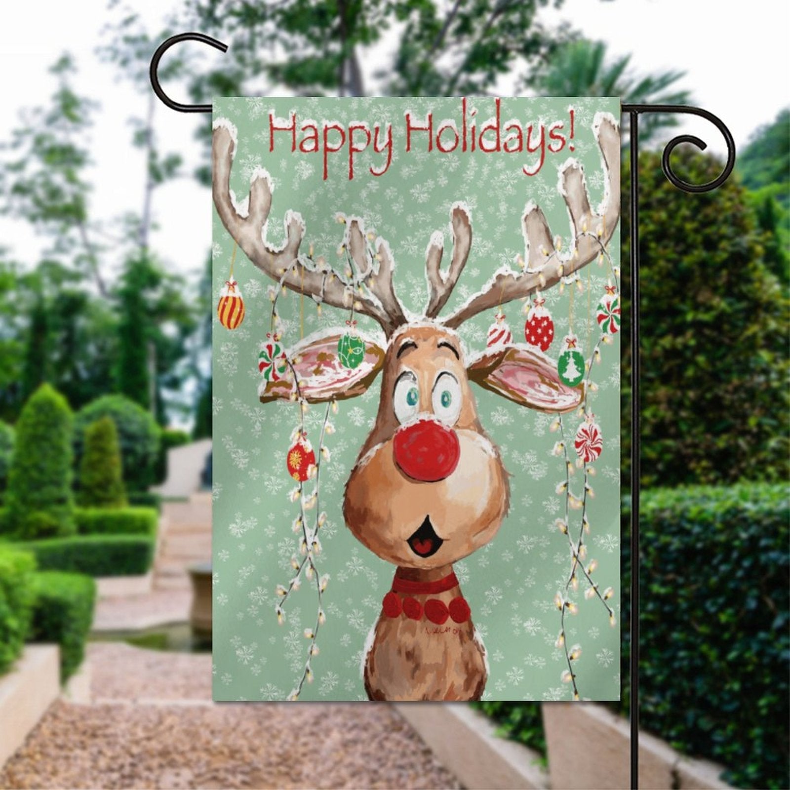 "Pedro" Happy Holidays Garden Flag (2 Sides) - 12"x18" - Blue Cava