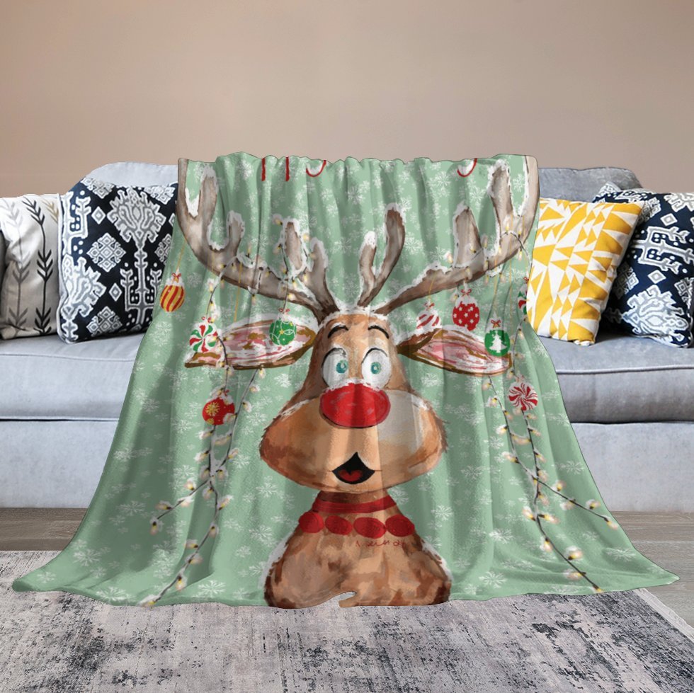 "Pedro" Reindeer Blanket - 30"x40" (Dual - sided Printing) - Blue Cava