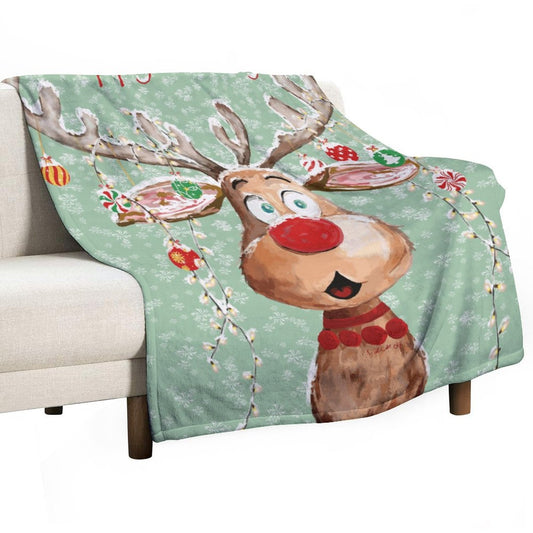 "Pedro" Reindeer Blanket - 30"x40" (Dual - sided Printing) - Blue Cava