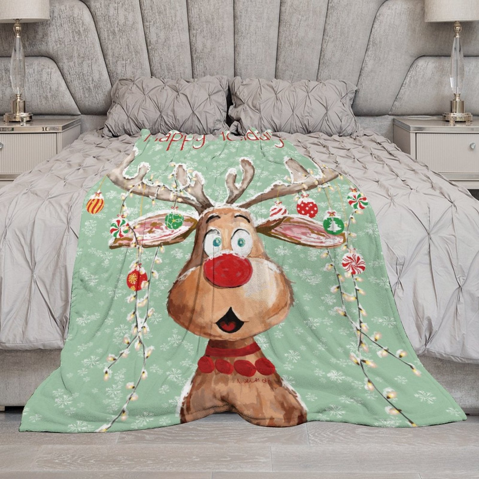 "Pedro" Reindeer Blanket - 30"x40" (Dual - sided Printing) - Blue Cava