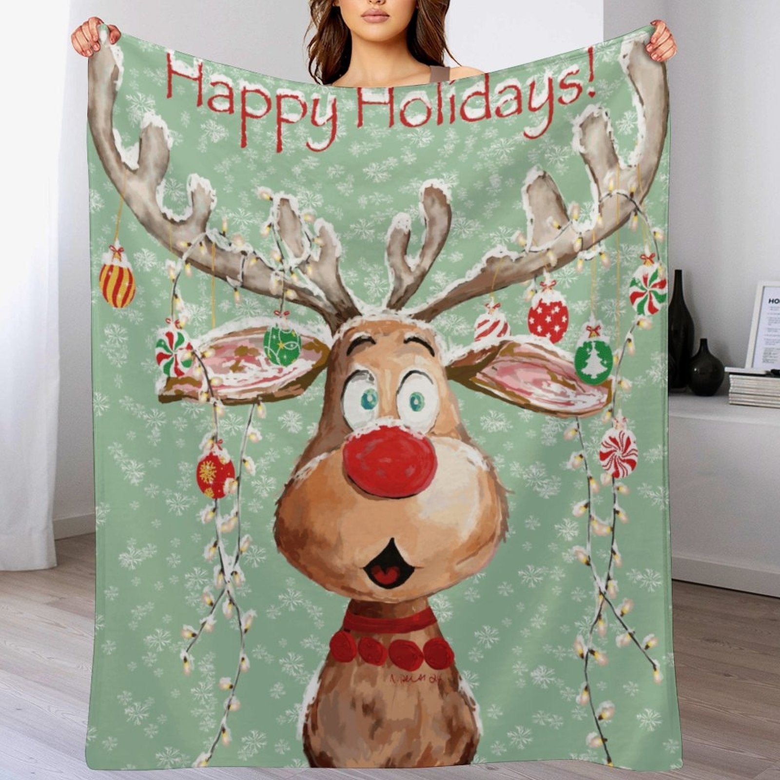 "Pedro" Reindeer Blanket - 30"x40" (Dual - sided Printing) - Blue Cava