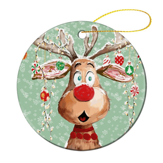 "Pedro" Reindeer Christmas Ceramic Ornament - Blue Cava