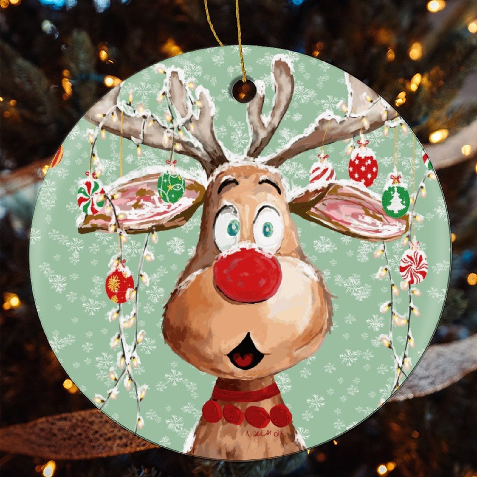 "Pedro" Reindeer Christmas Ceramic Ornament - Blue Cava