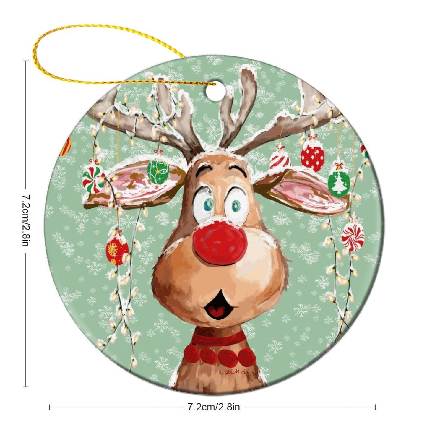 "Pedro" Reindeer Christmas Ceramic Ornament - Blue Cava