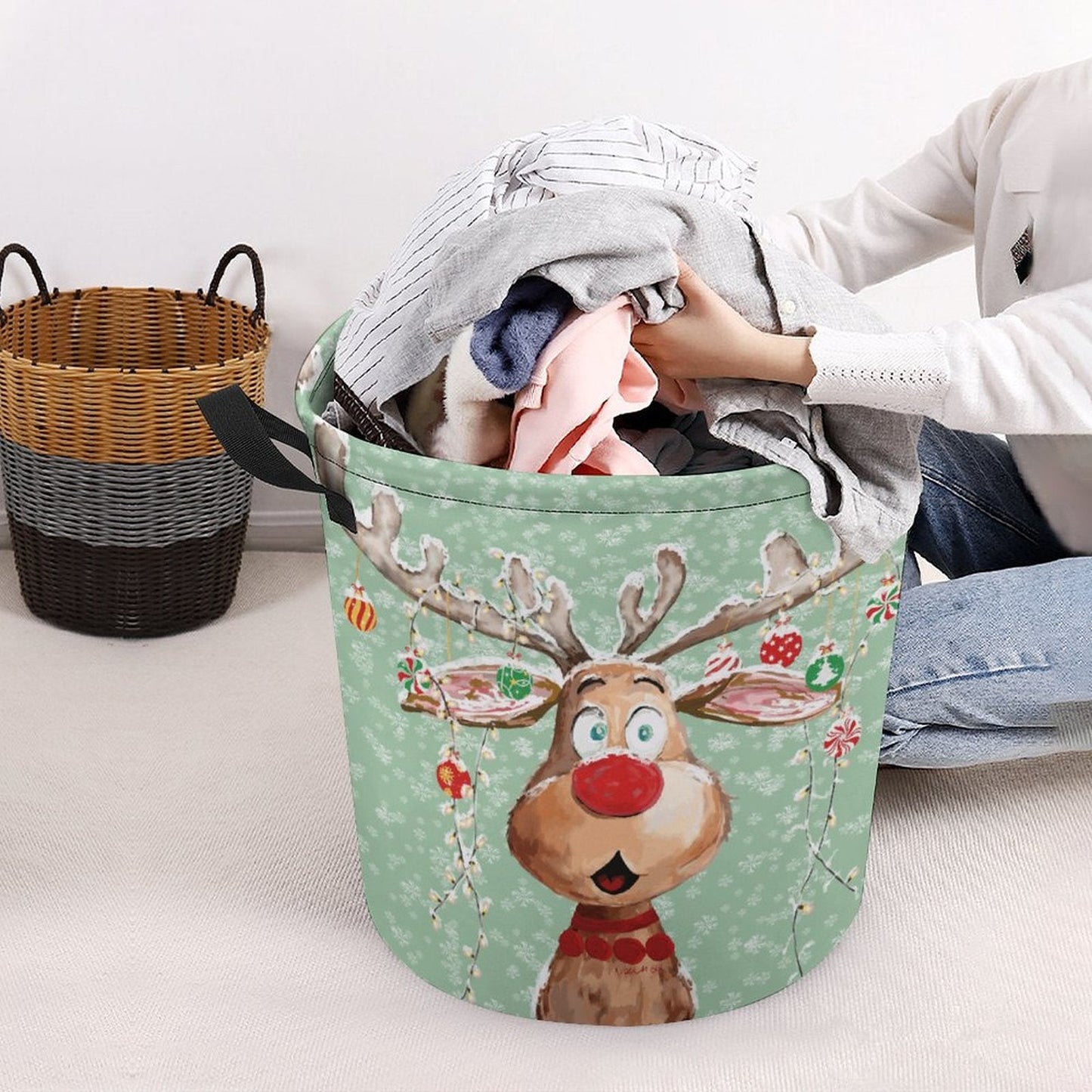 "Pedro" Reindeer Collapsible Laundry Basket - Blue Cava