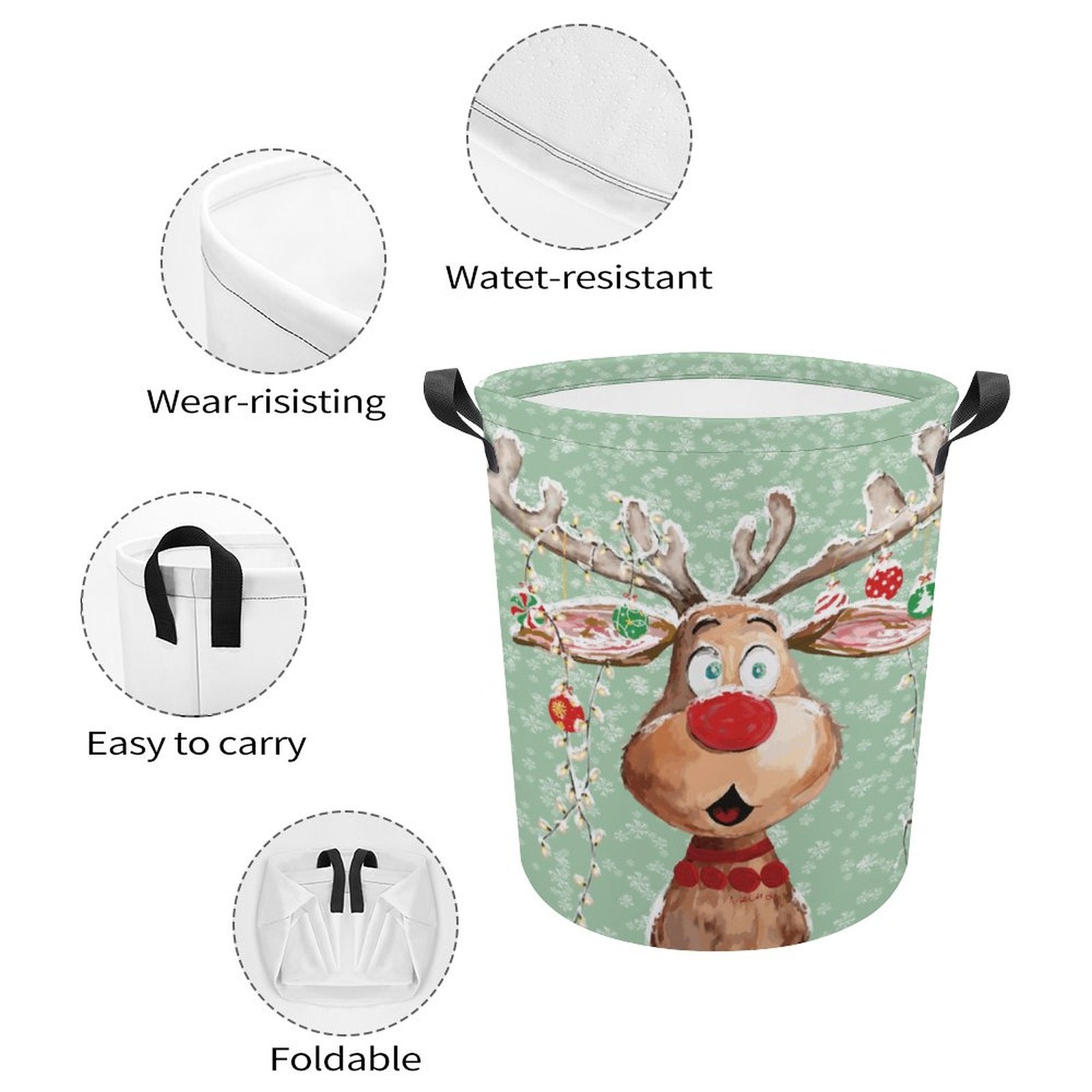 "Pedro" Reindeer Collapsible Laundry Basket - Blue Cava