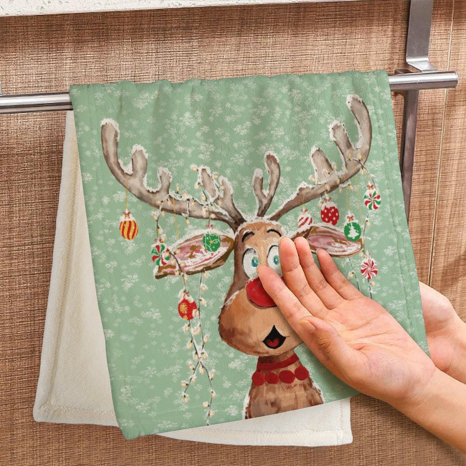 "Pedro" Reindeer Hand Towel - Blue Cava