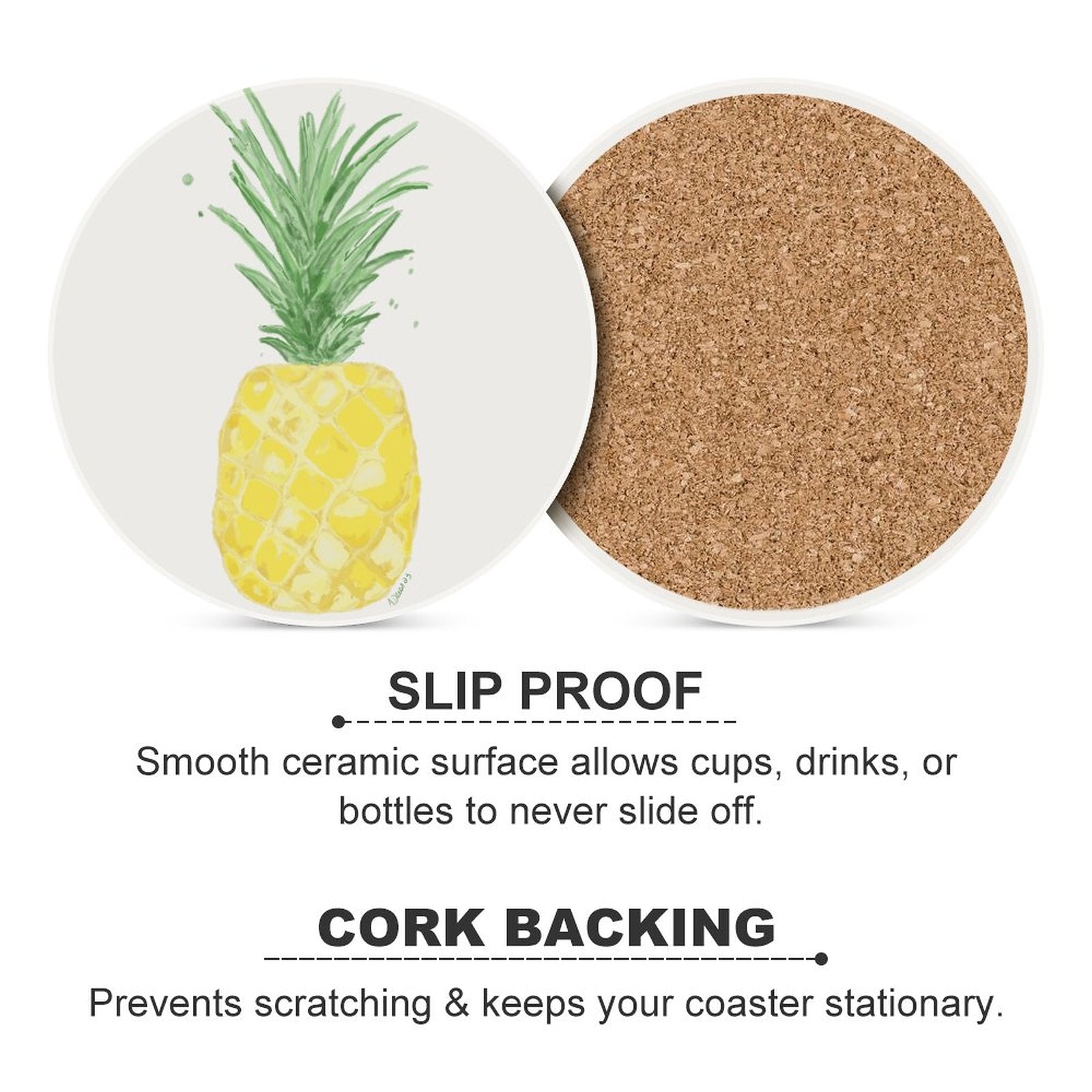 Pineapple Round Ceramic Coaster - Blue Cava