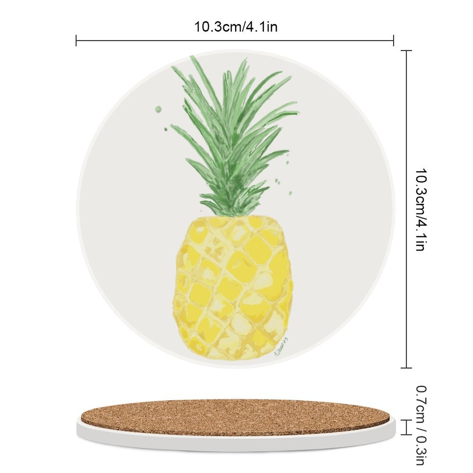 Pineapple Round Ceramic Coaster - Blue Cava