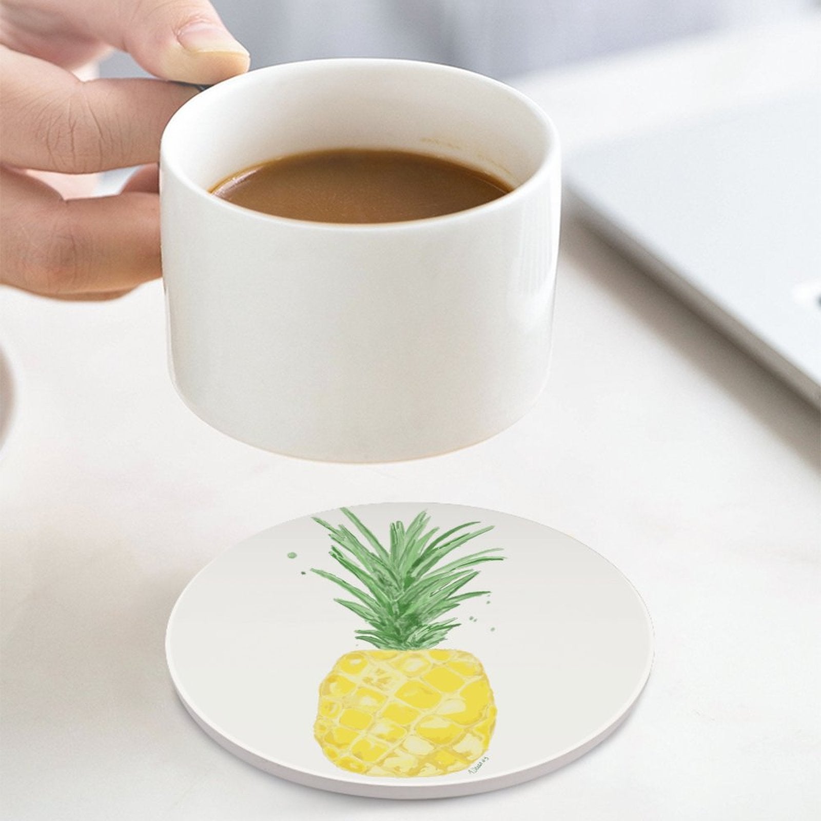 Pineapple Round Ceramic Coaster - Blue Cava