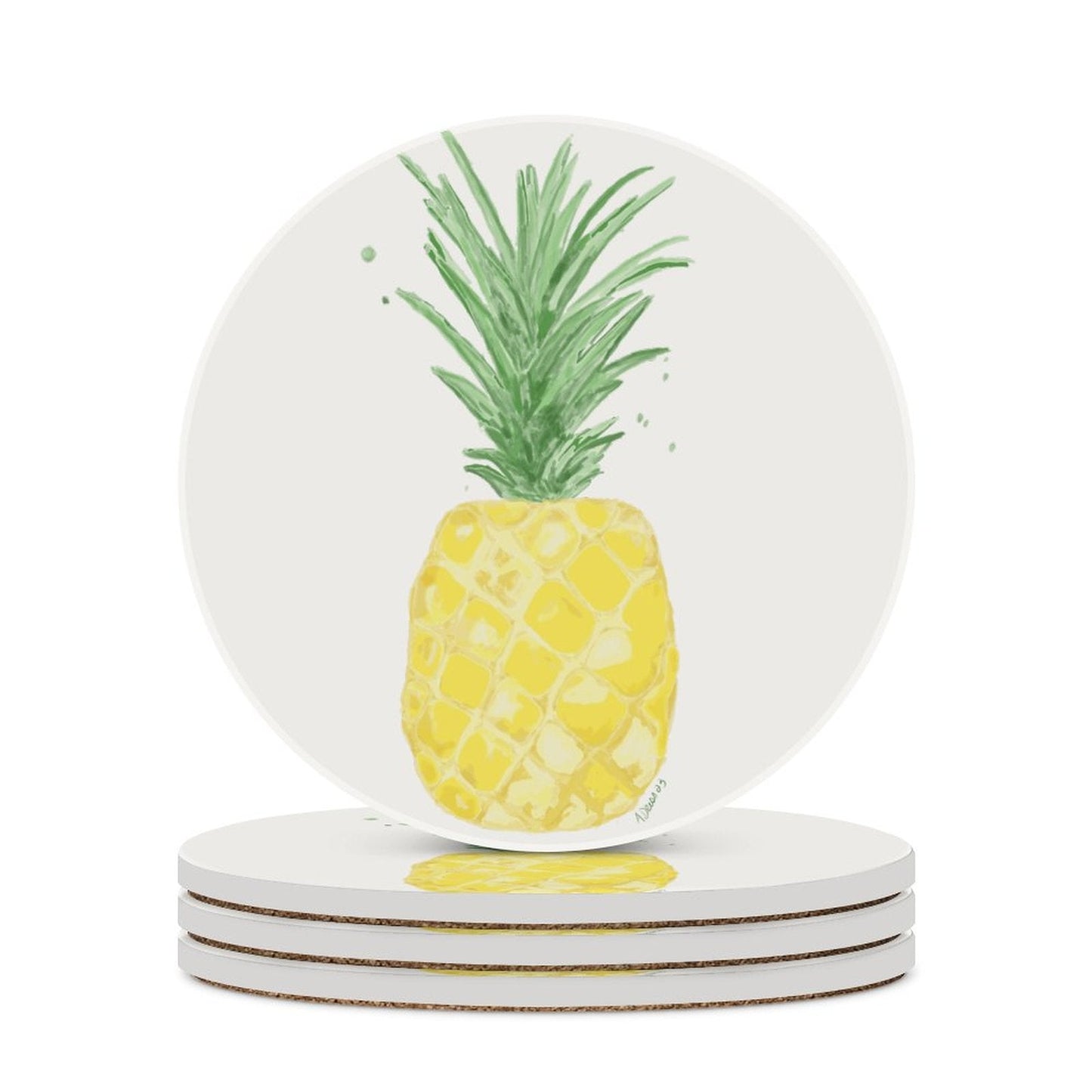 Pineapple Round Ceramic Coaster - Blue Cava