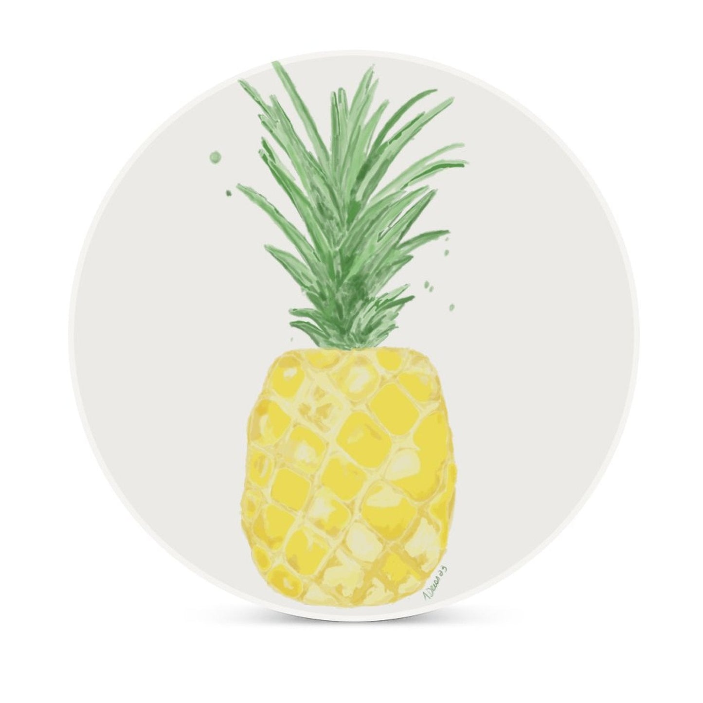 Pineapple Round Ceramic Coaster - Blue Cava