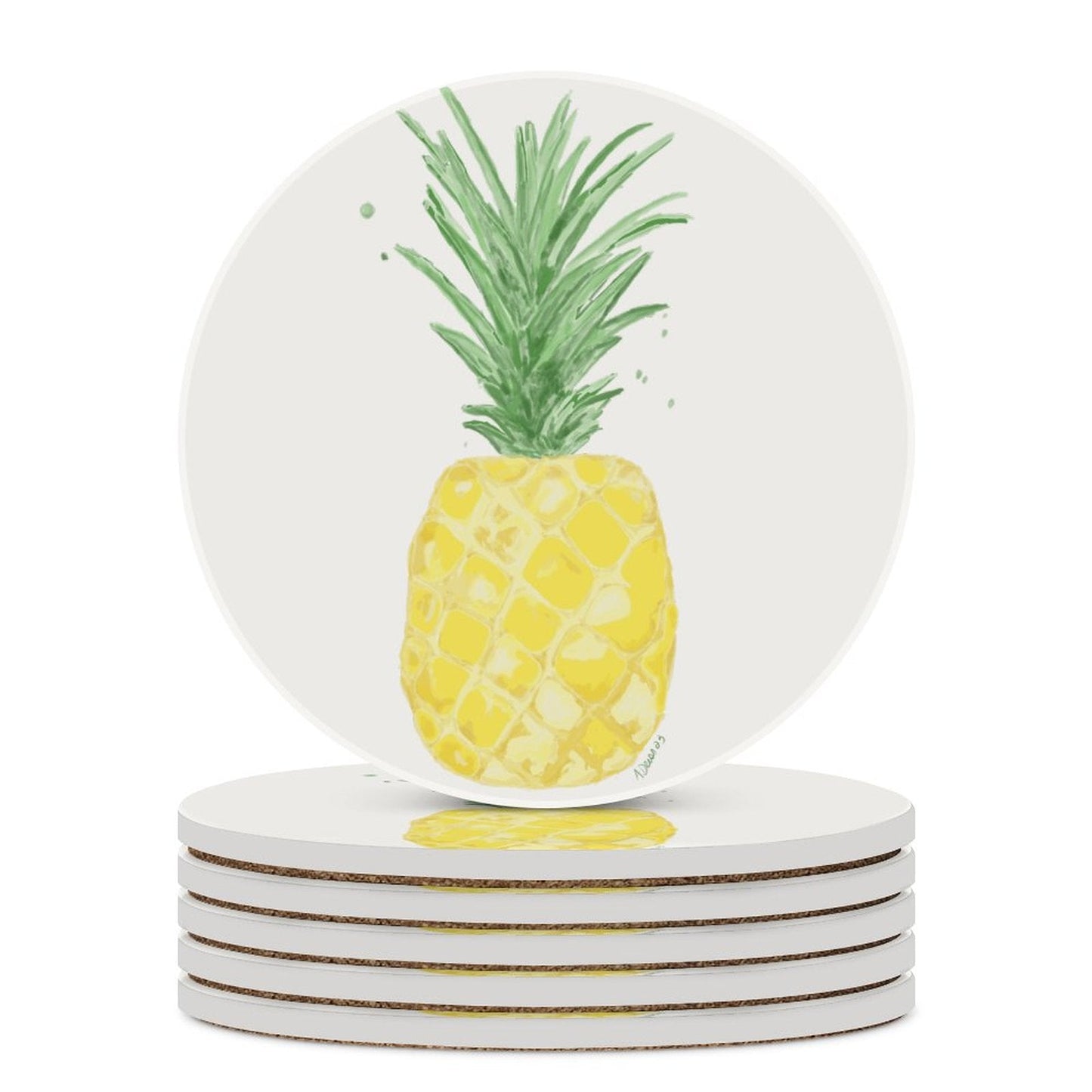 Pineapple Round Ceramic Coaster - Blue Cava