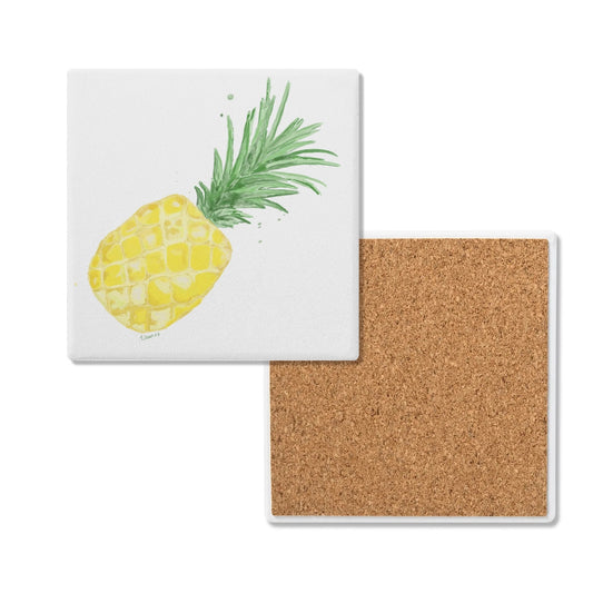 Pineapple Square Ceramic Coaster Set - Blue Cava