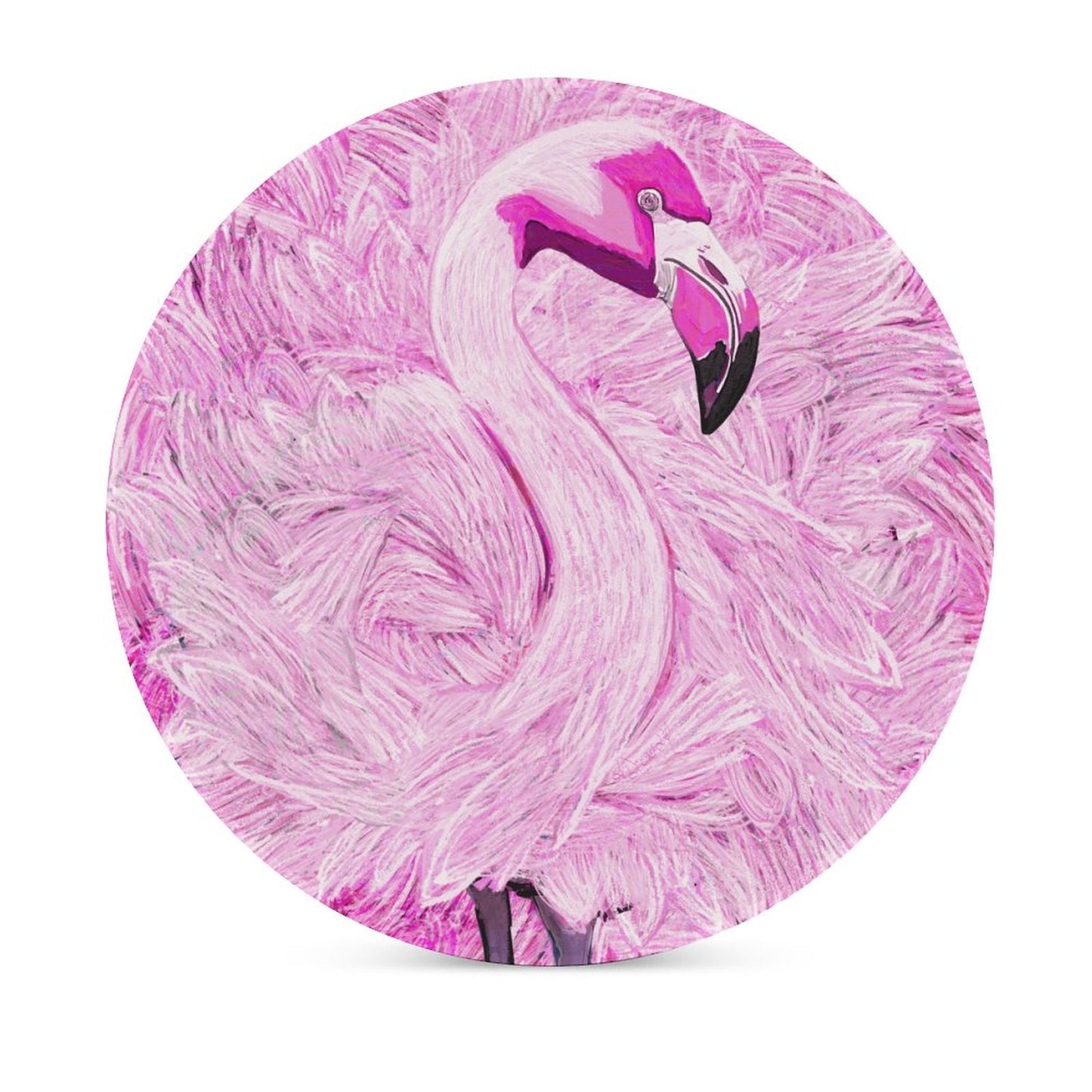 Pink Flamingo Round Ceramic Coaster - Blue Cava