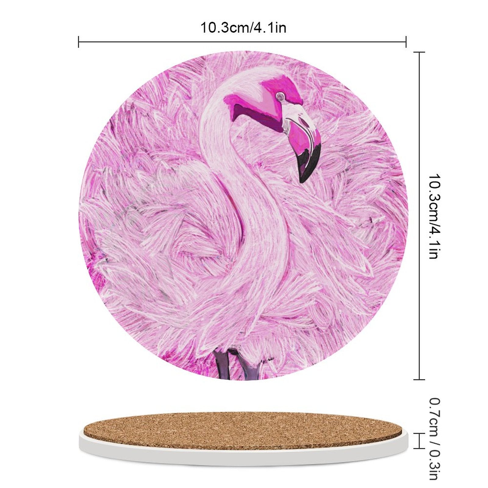 Pink Flamingo Round Ceramic Coaster - Blue Cava