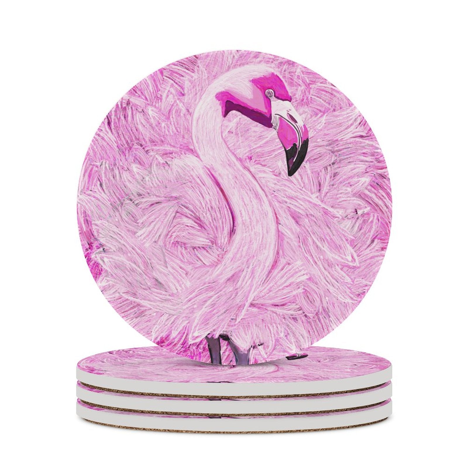 Pink Flamingo Round Ceramic Coaster - Blue Cava