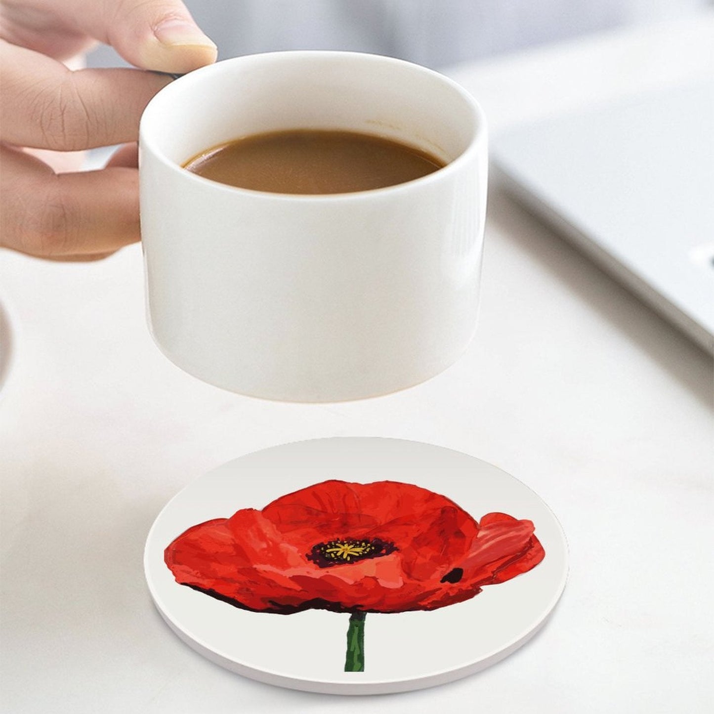 Poppy Round Ceramic Coaster Sets - Blue Cava