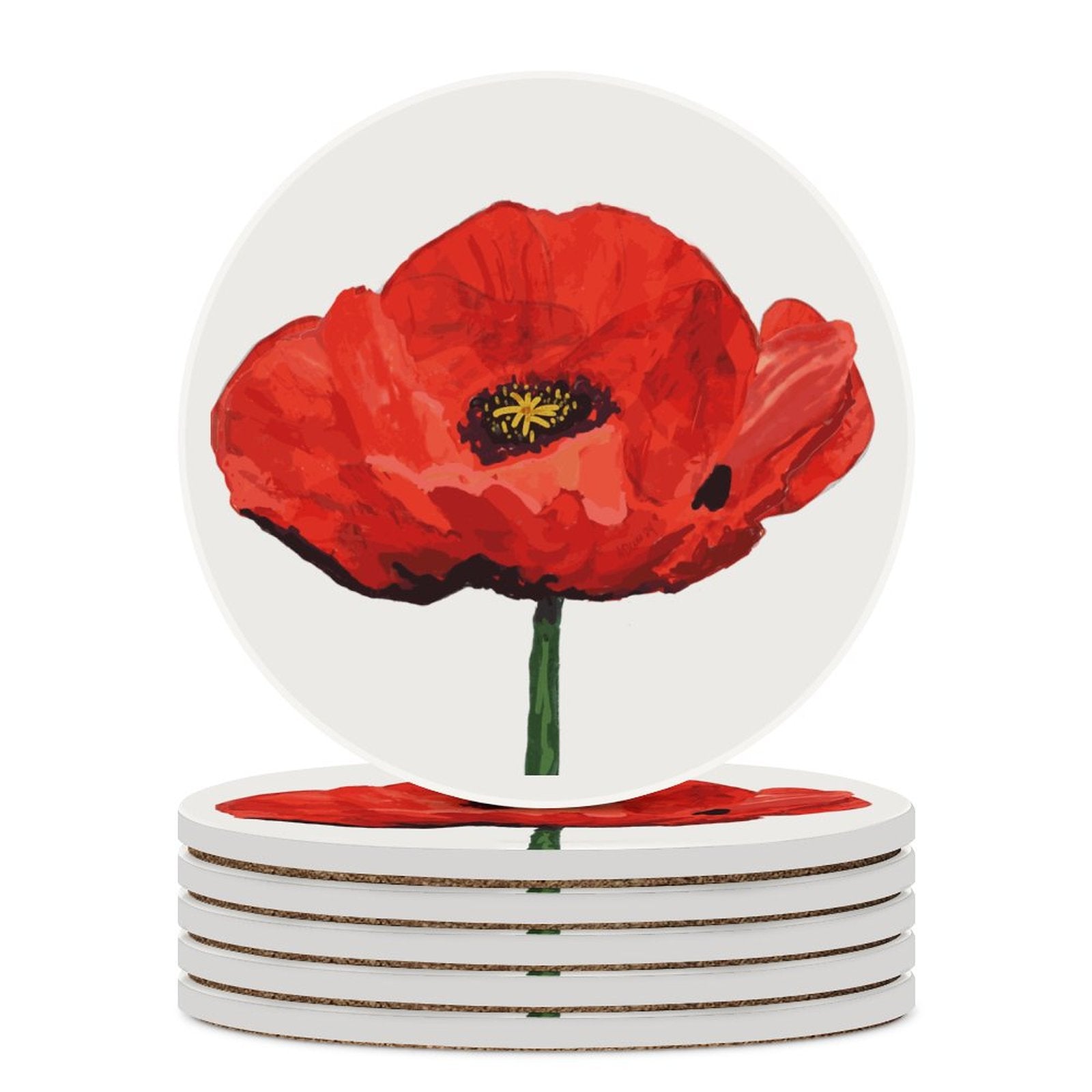 Poppy Round Ceramic Coaster Sets - Blue Cava