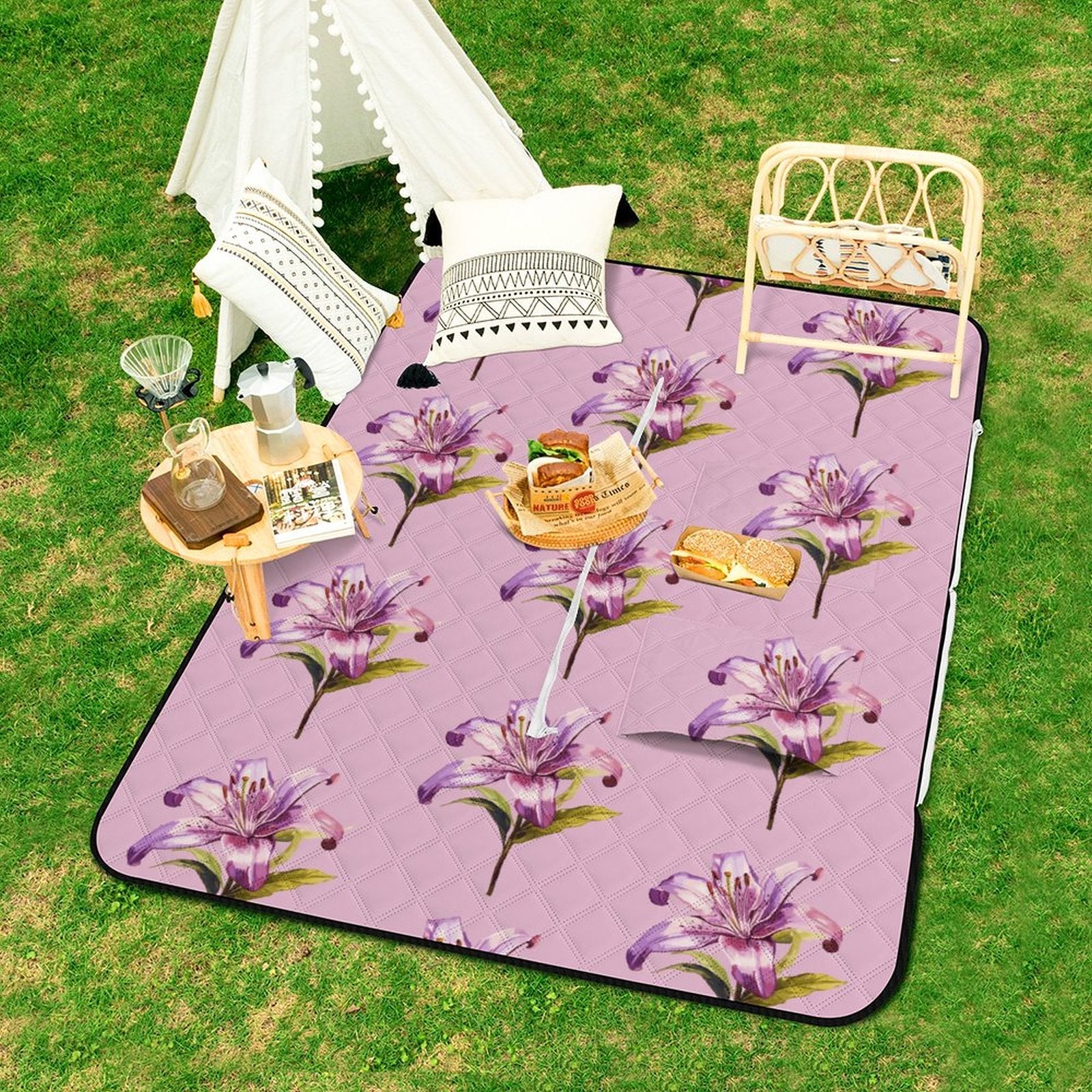 Purple Lily Zipper Foldable Picnic Mat - Blue Cava