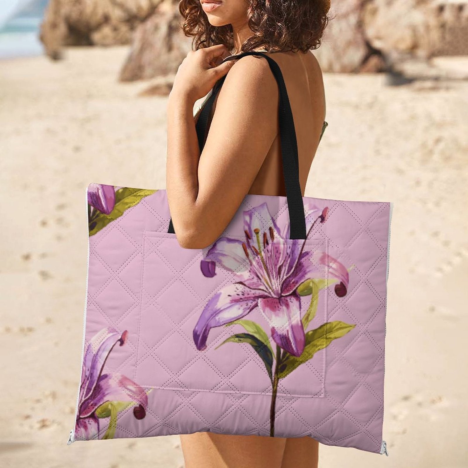 Purple Lily Zipper Foldable Picnic Mat - Blue Cava