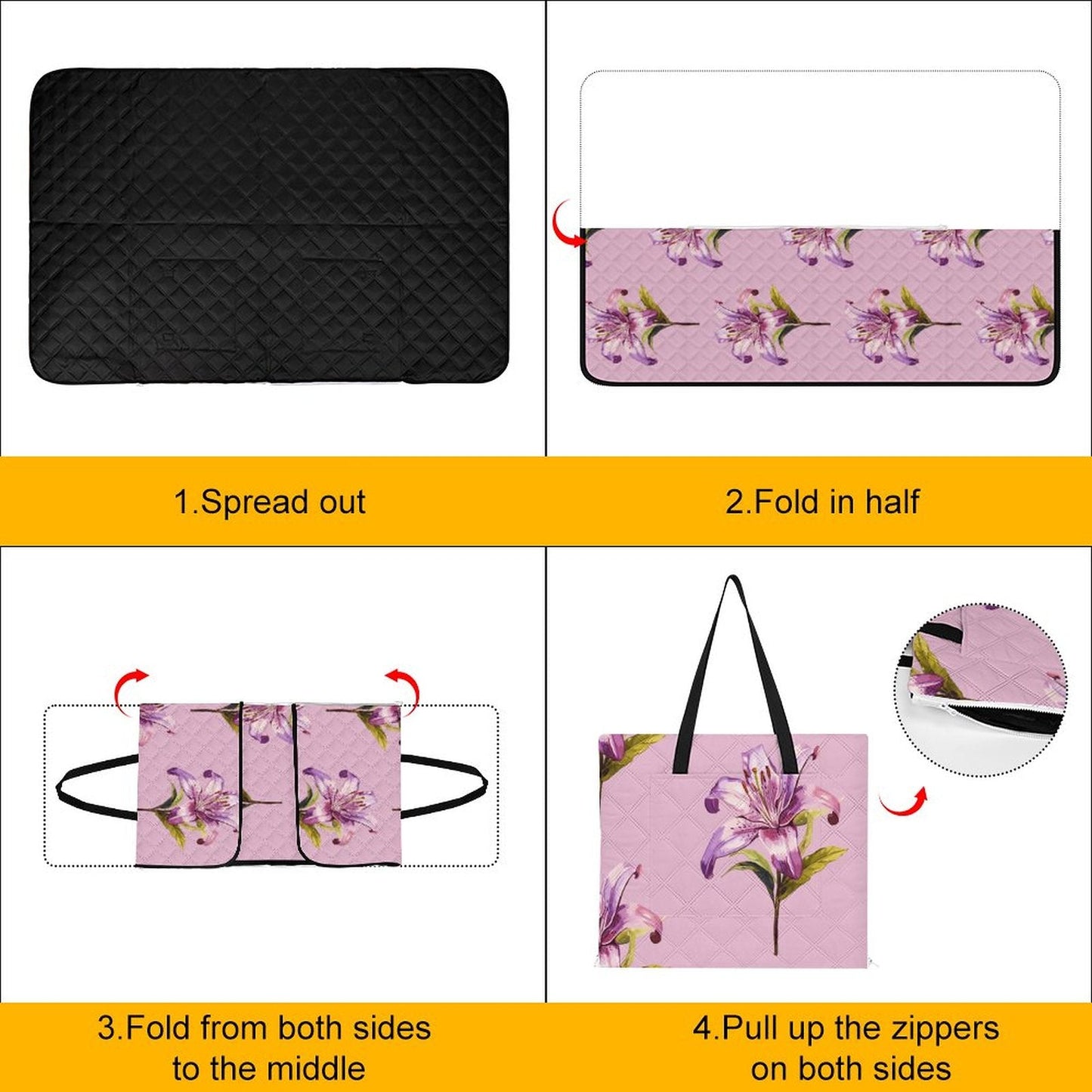 Purple Lily Zipper Foldable Picnic Mat - Blue Cava