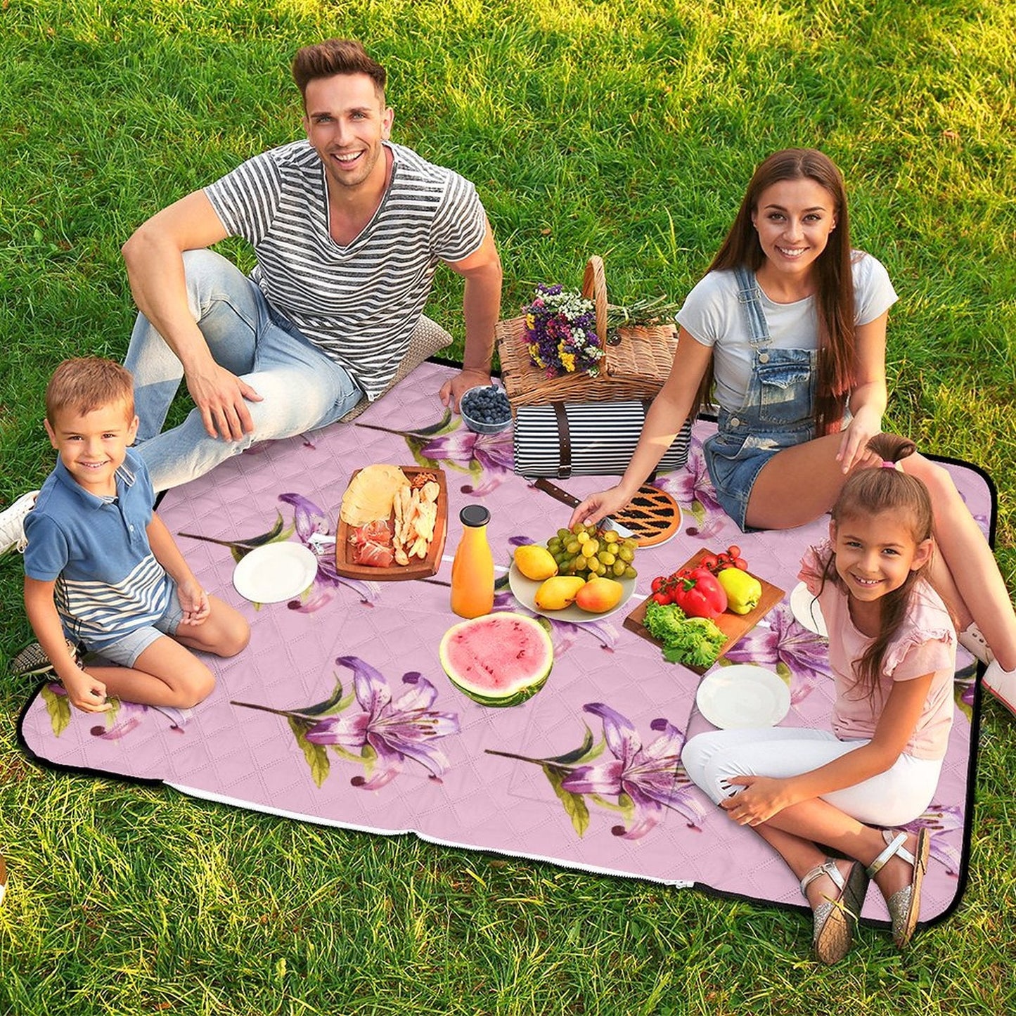 Purple Lily Zipper Foldable Picnic Mat - Blue Cava