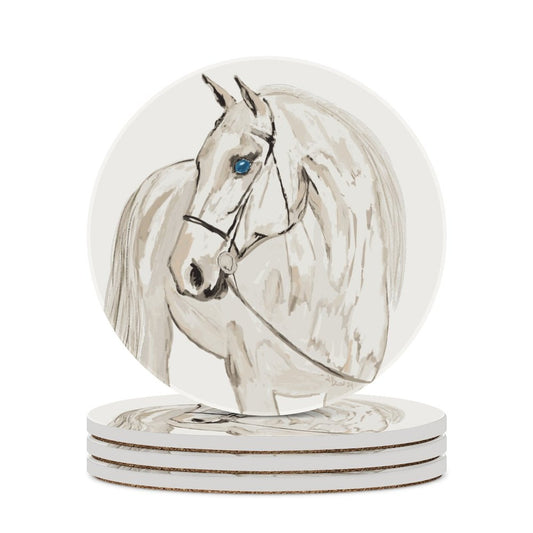 “Raine” Horse Round Ceramic Coaster - Blue Cava