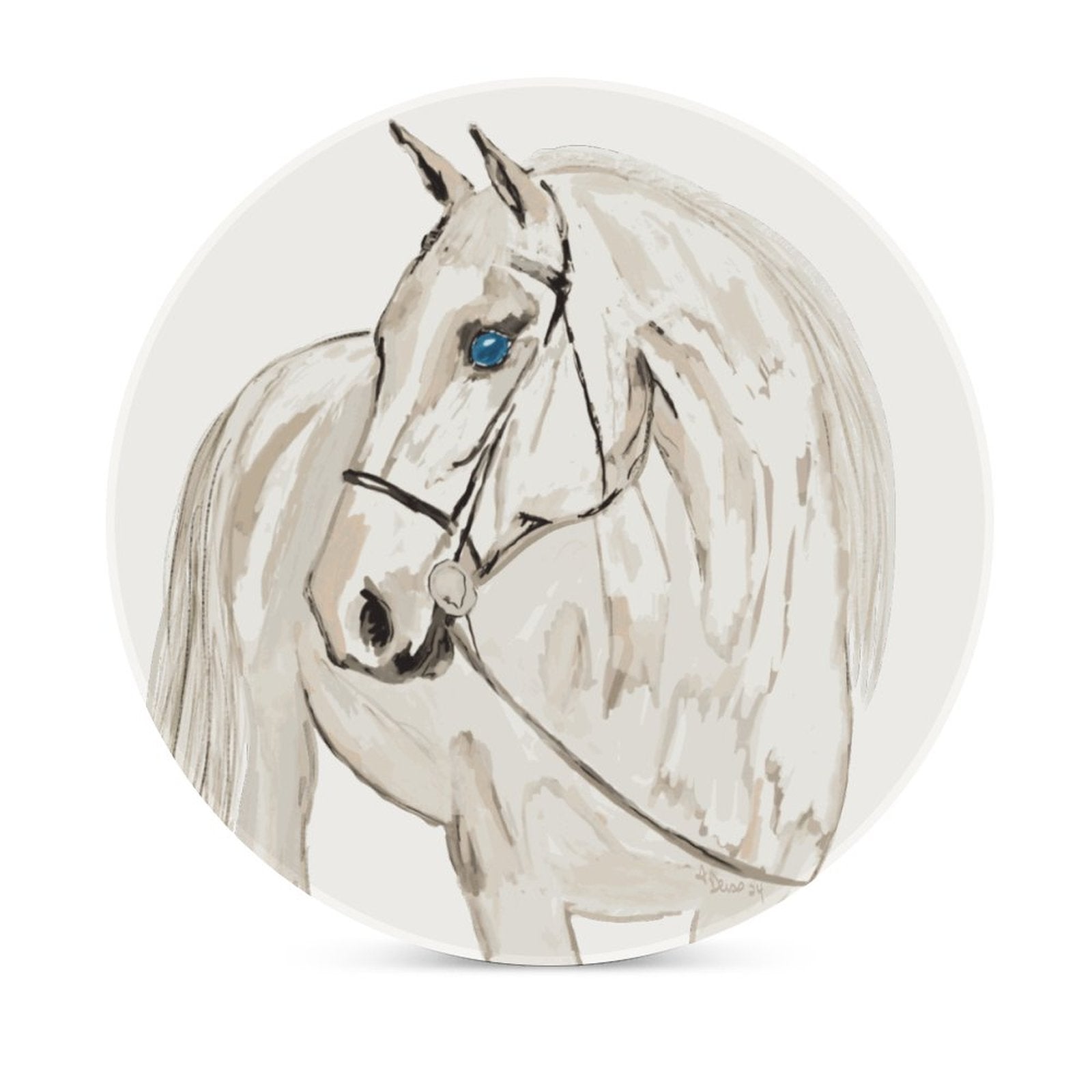 “Raine” Horse Round Ceramic Coaster - Blue Cava