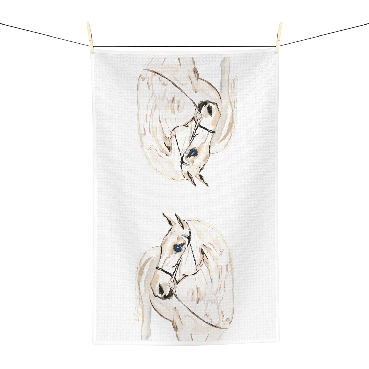 “Raine” White Horse Microfiber Waffle Towel - Blue Cava