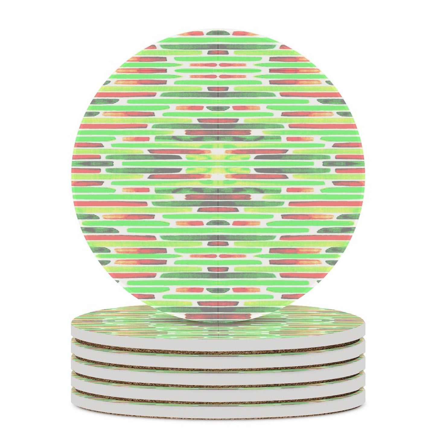 Red & Green Graphic Coaster Round Ceramic Coaster - Blue Cava