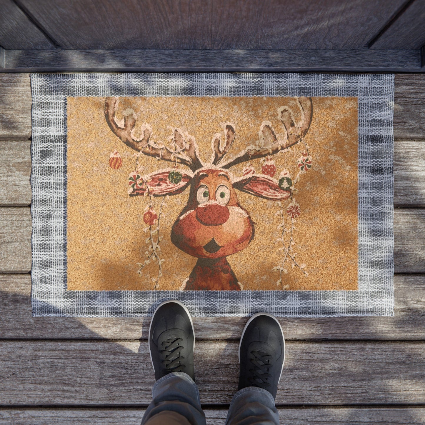 Reindeer Holiday Doormat - Blue Cava