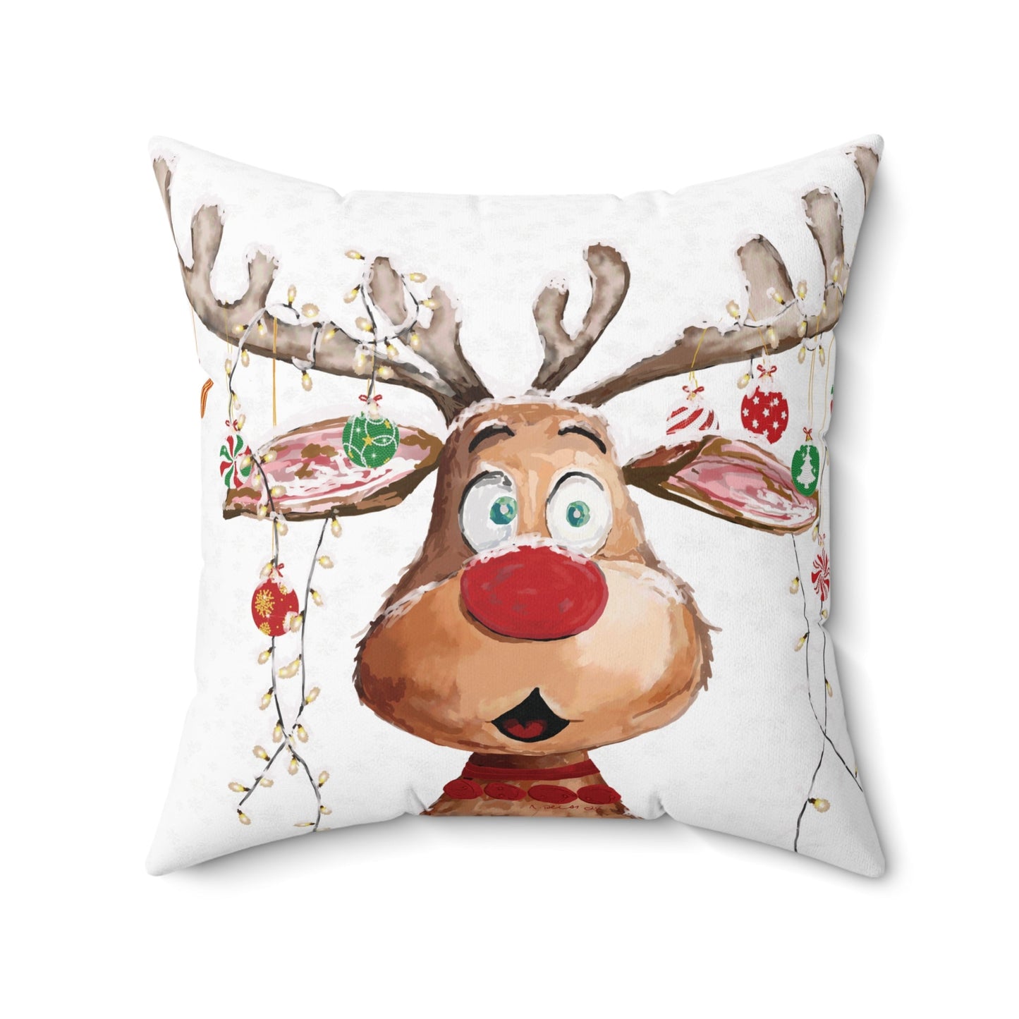 Reindeer Square Pillow - Blue Cava