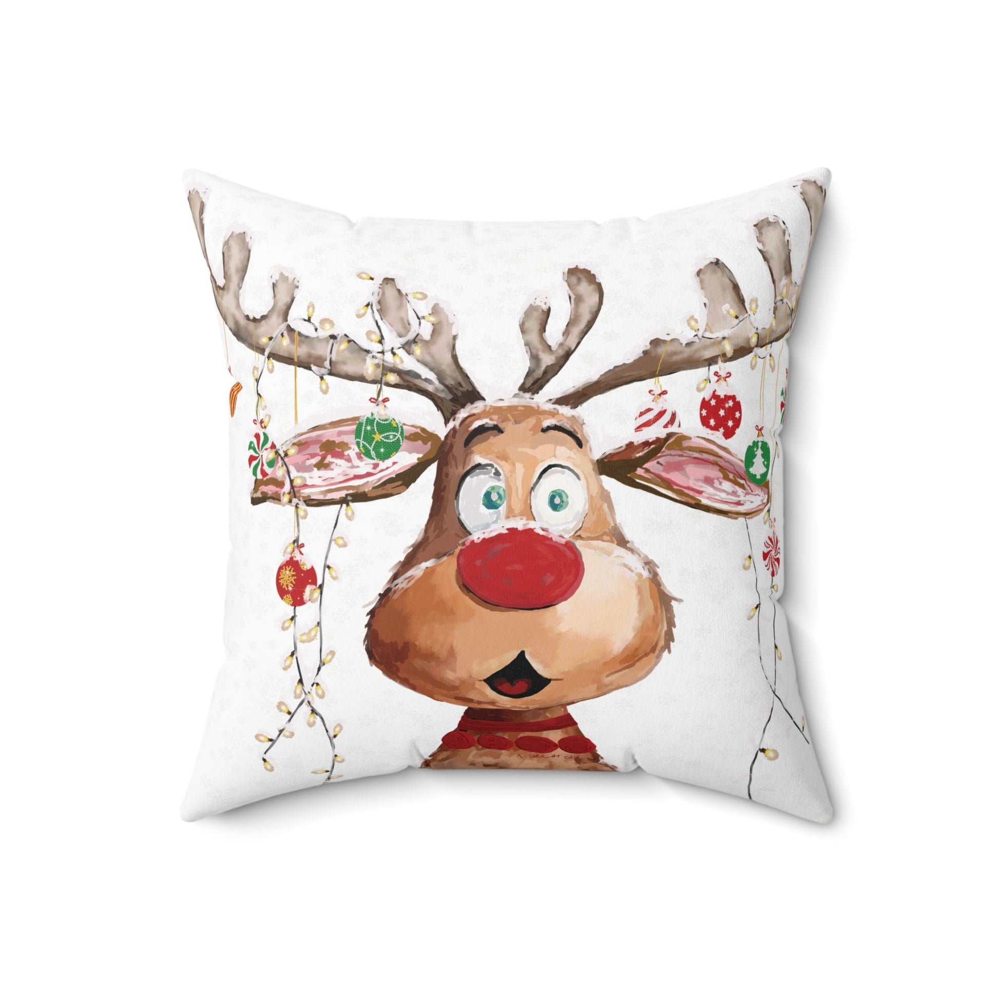 Reindeer Square Pillow - Blue Cava