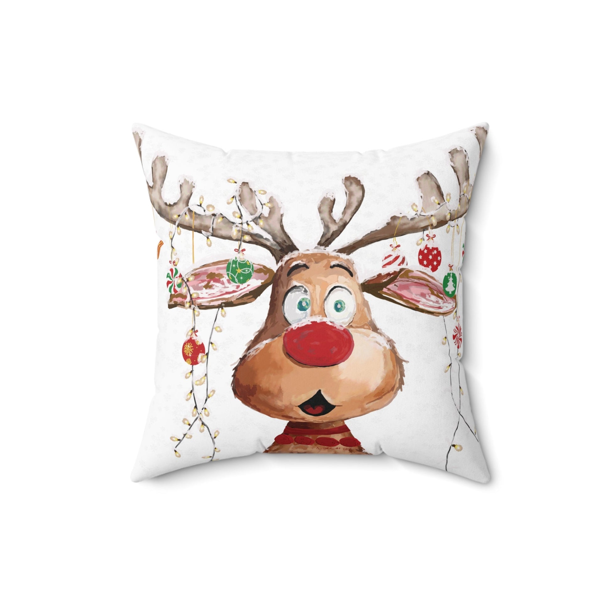 Reindeer Square Pillow - Blue Cava