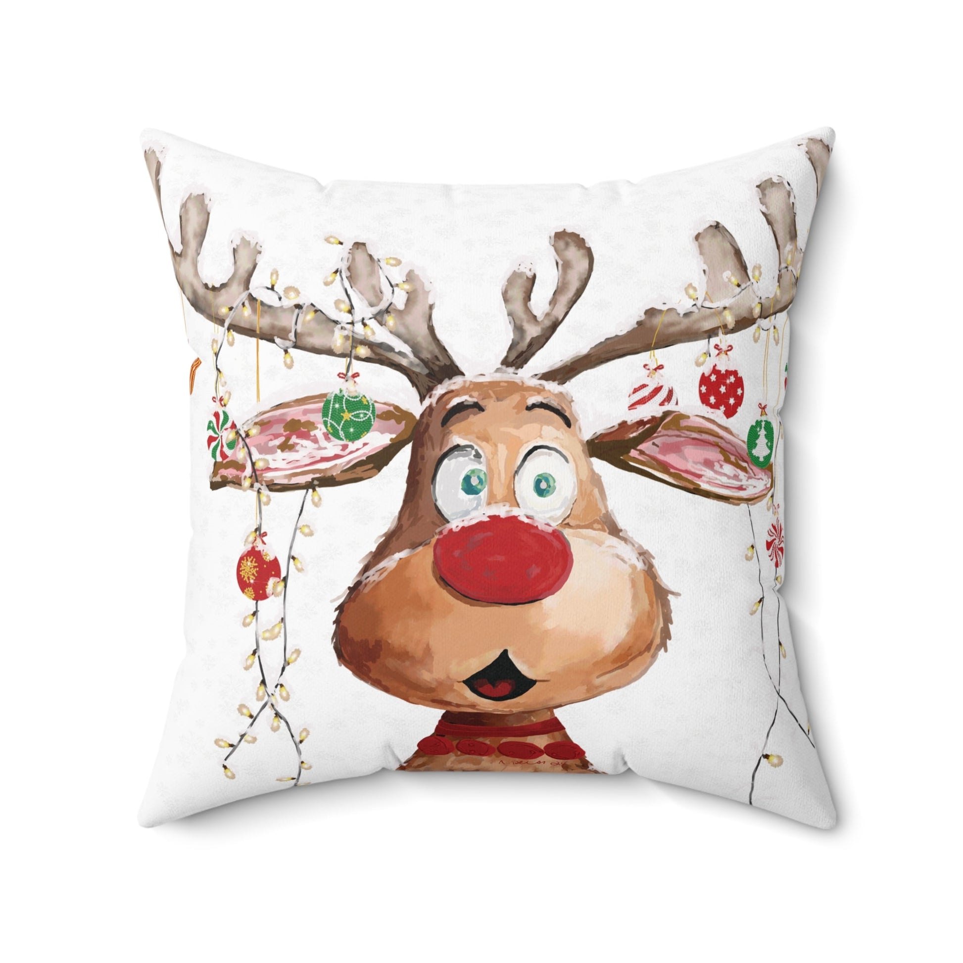 Reindeer Square Pillow - Blue Cava