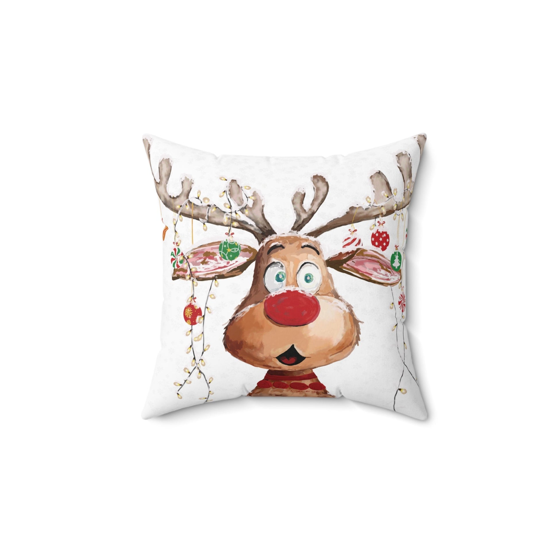 Reindeer Square Pillow - Blue Cava