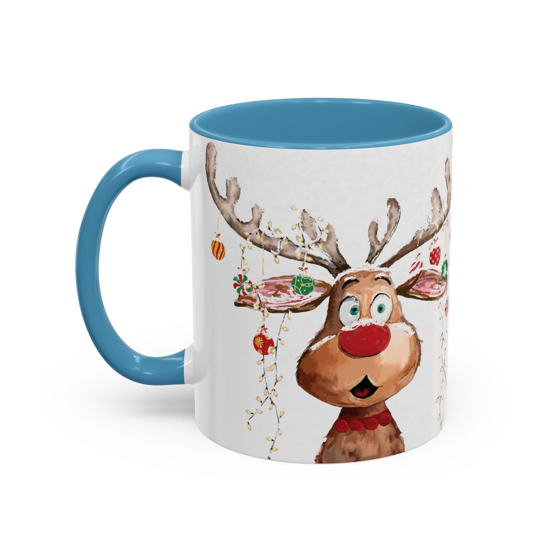 Reindeer Two Tone Accent Coffee Mug (11oz, 15oz) - Blue Cava