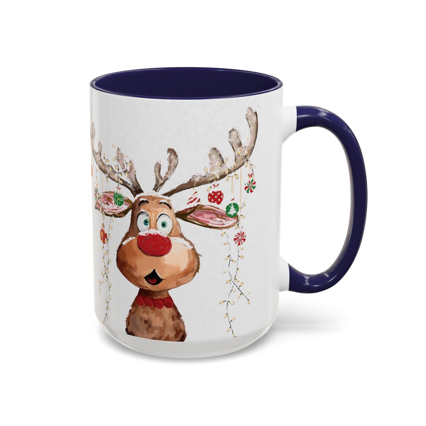 Reindeer Two Tone Accent Coffee Mug (11oz, 15oz) - Blue Cava