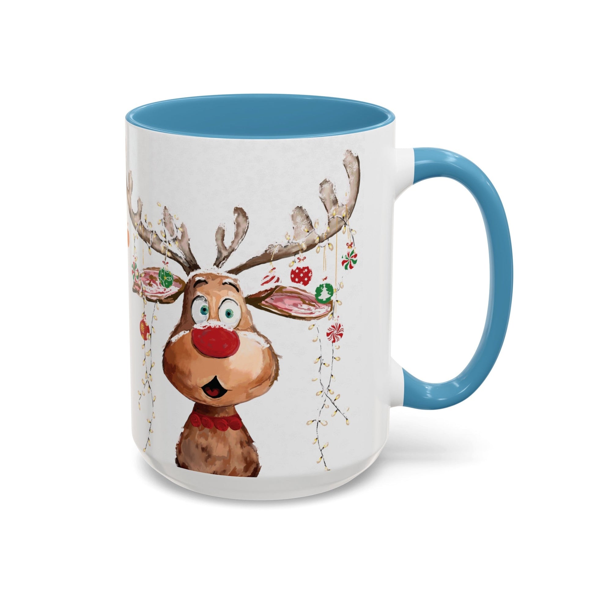 Reindeer Two Tone Accent Coffee Mug (11oz, 15oz) - Blue Cava