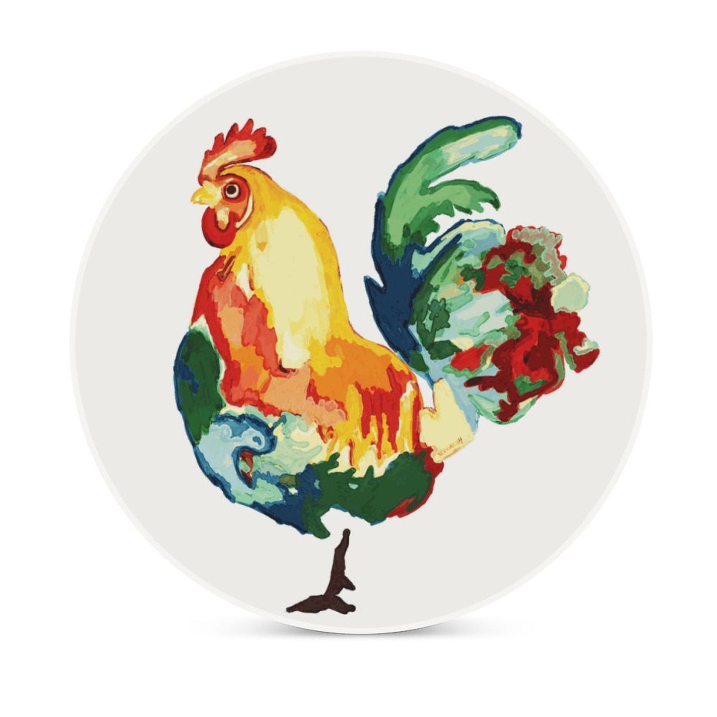 Rooster Round Ceramic Coaster Sets - Blue Cava