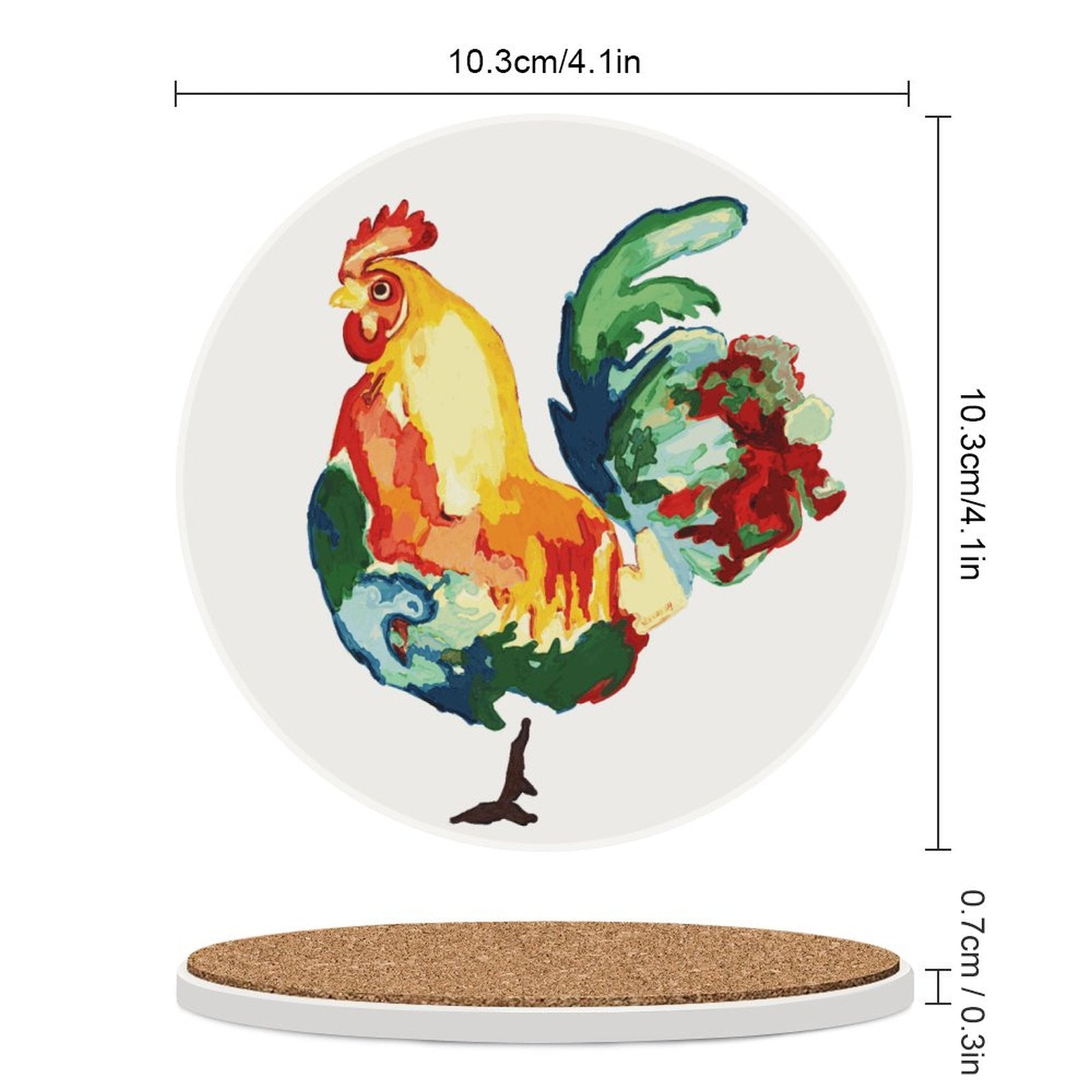 Rooster Round Ceramic Coaster Sets - Blue Cava