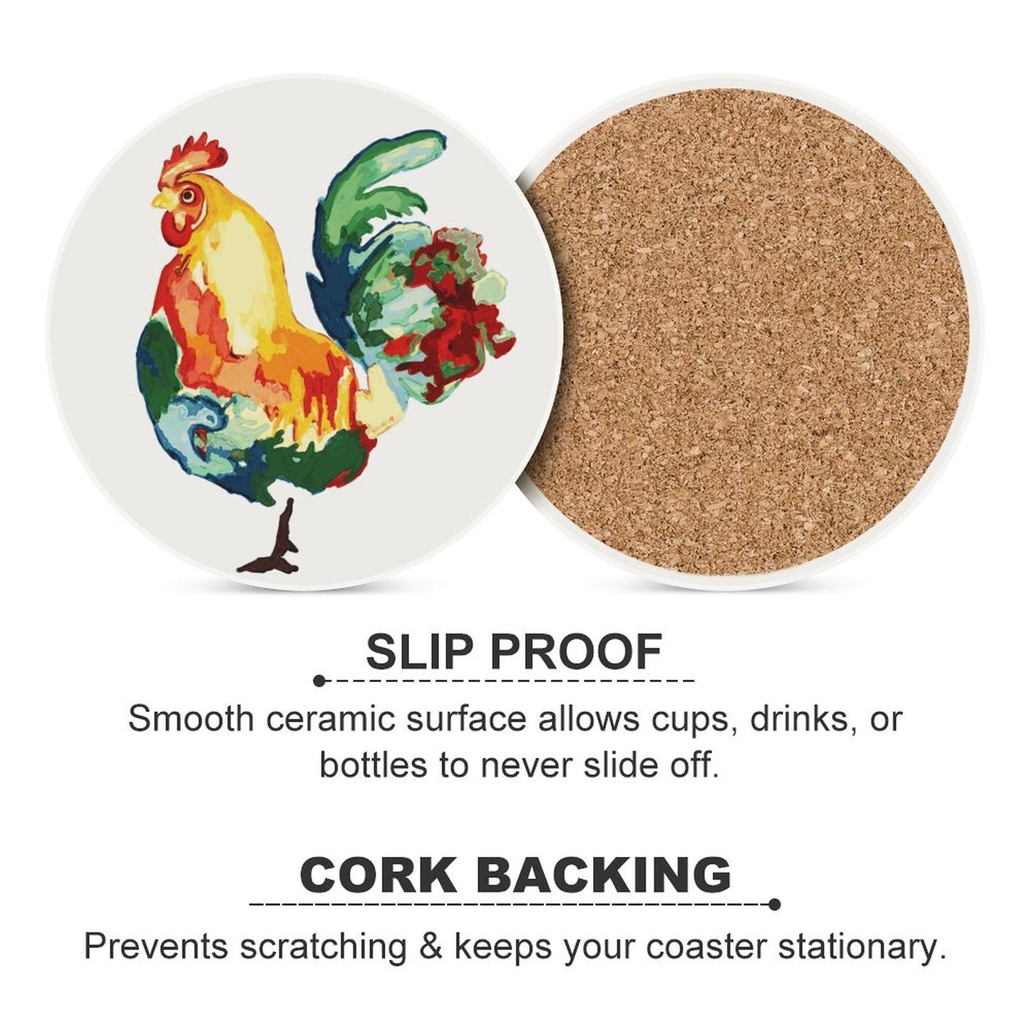 Rooster Round Ceramic Coaster Sets - Blue Cava