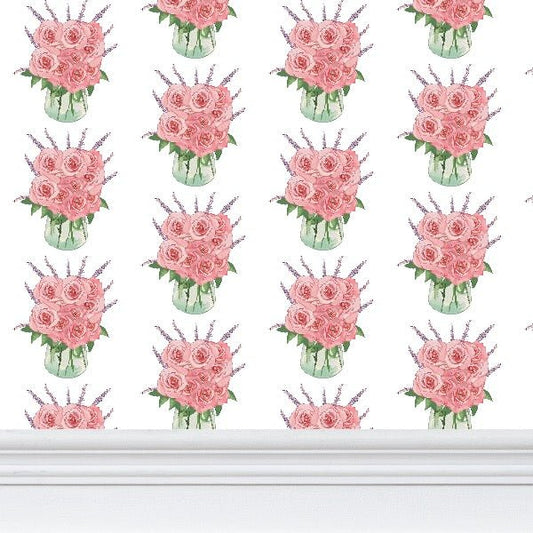 Roses and Lavender Wallpaper - Blue Cava