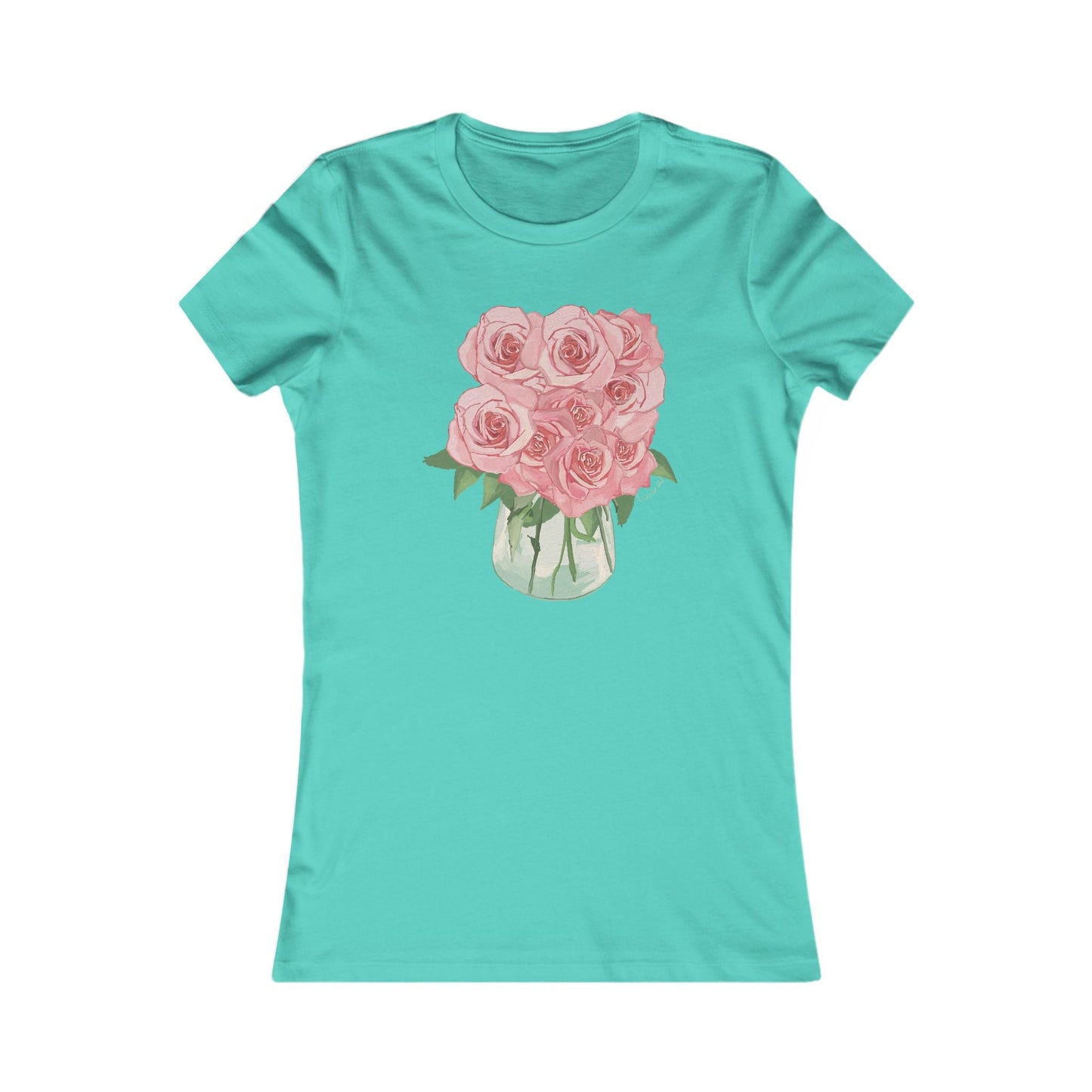 Roses Bouquet Bella Canvas Tee - Blue Cava