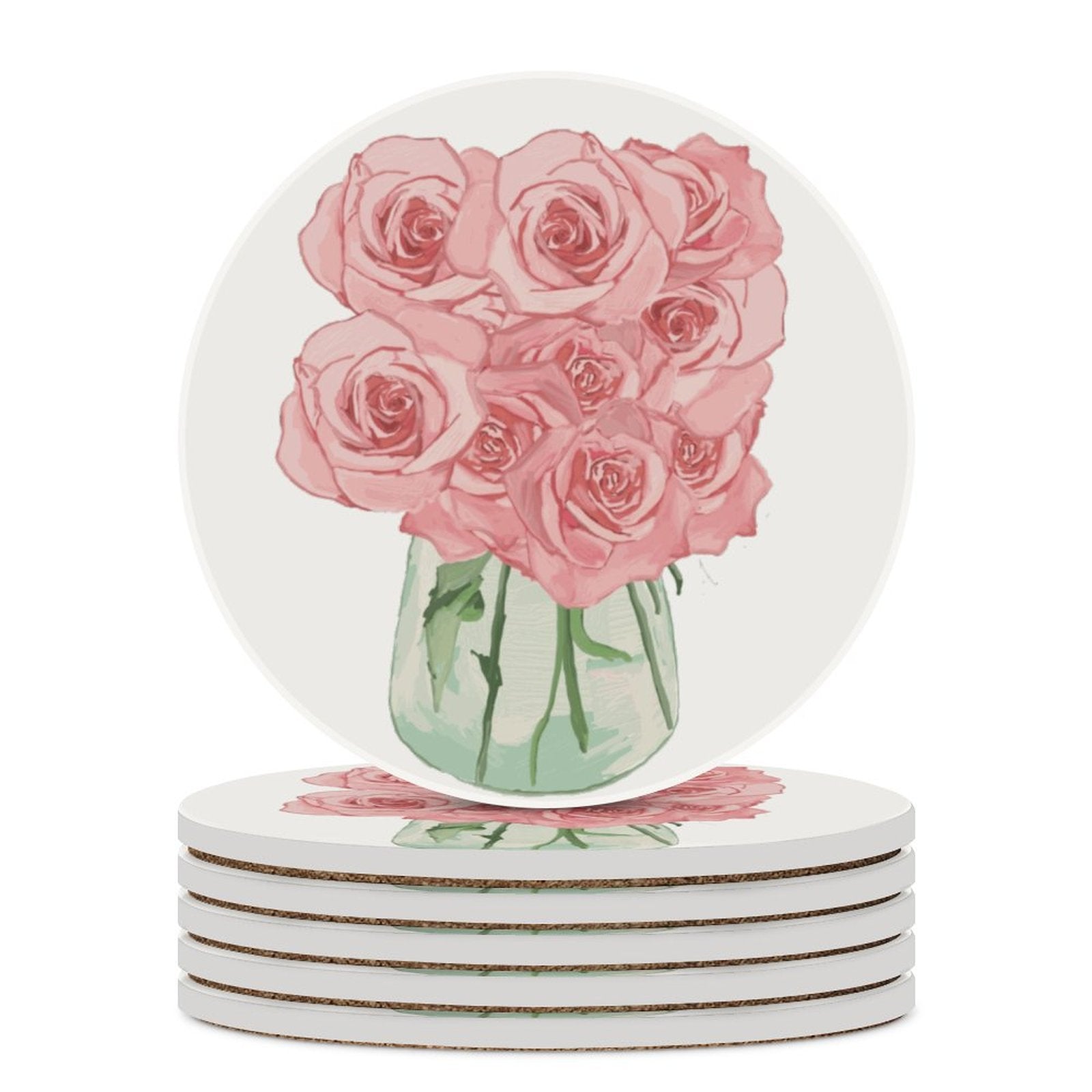 Roses Bouquet Ceramic Coaster - Blue Cava