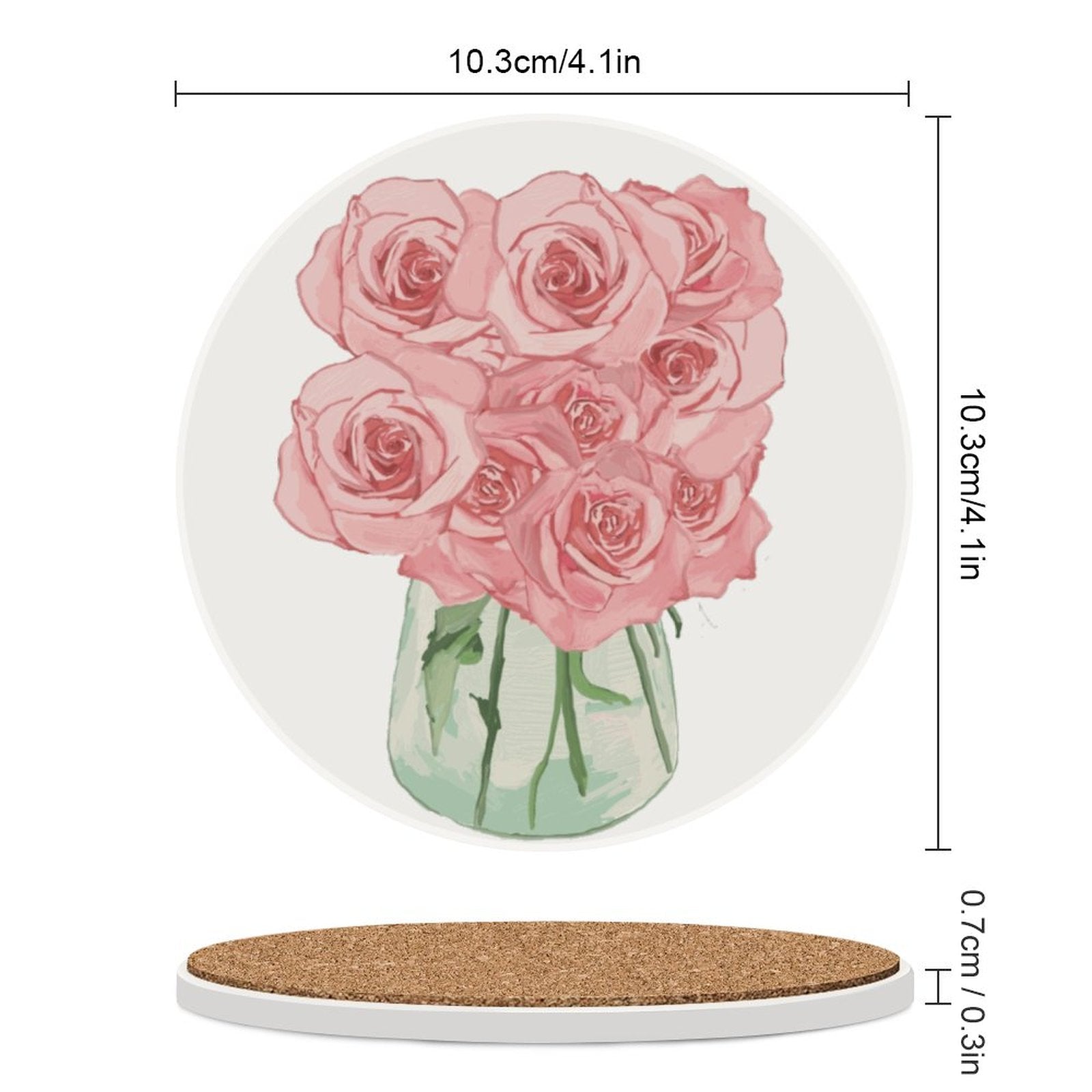 Roses Bouquet Ceramic Coaster - Blue Cava