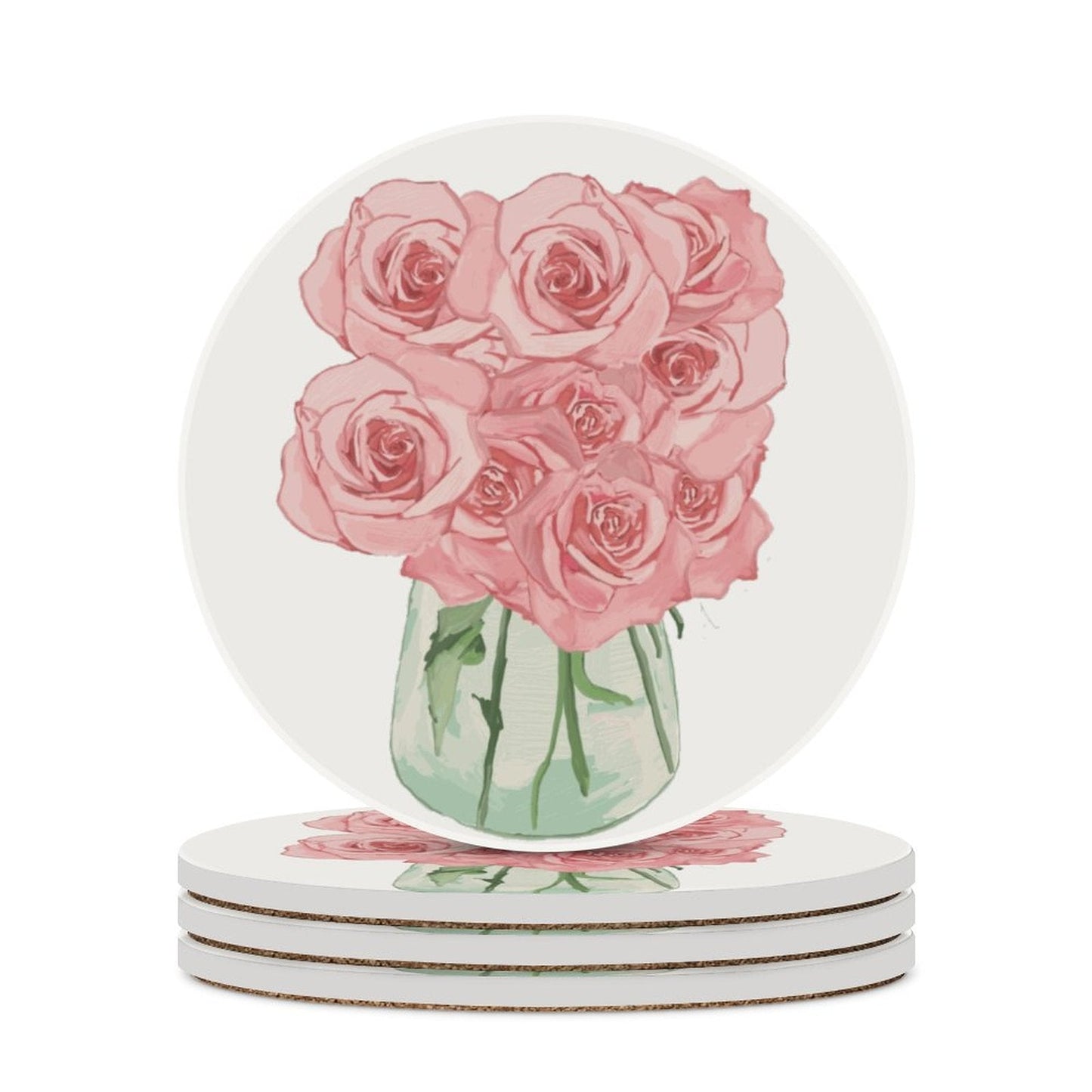 Roses Bouquet Ceramic Coaster - Blue Cava